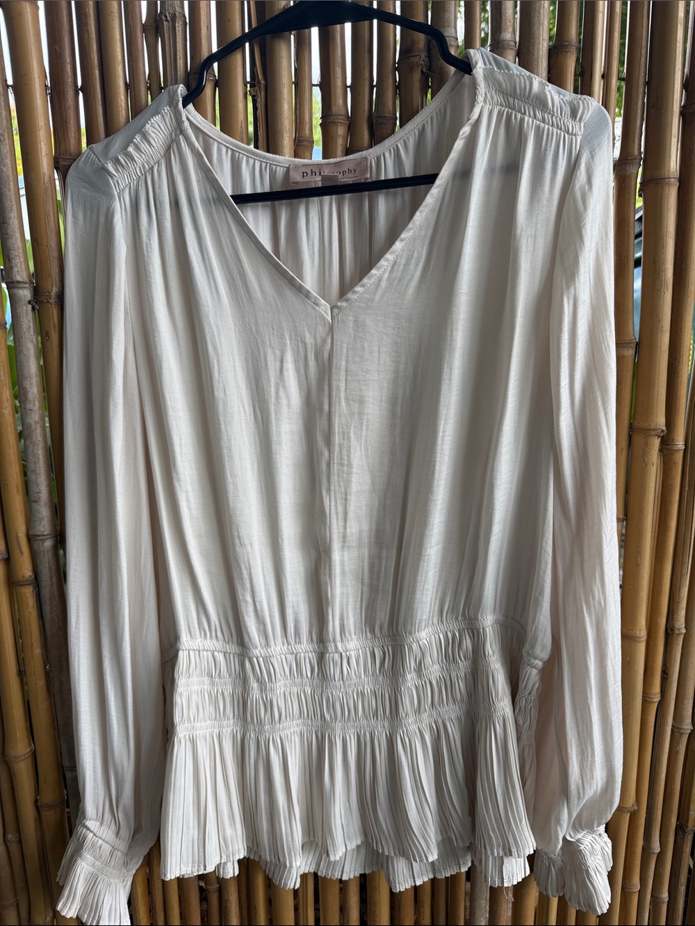 Philosophy Cream V-Neck Long-Sleeve Smocked Waist Tunic